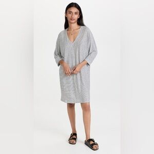 Hatch Maternity Maley Striped 100% Linen Dress Slouchy V-Neck One Size